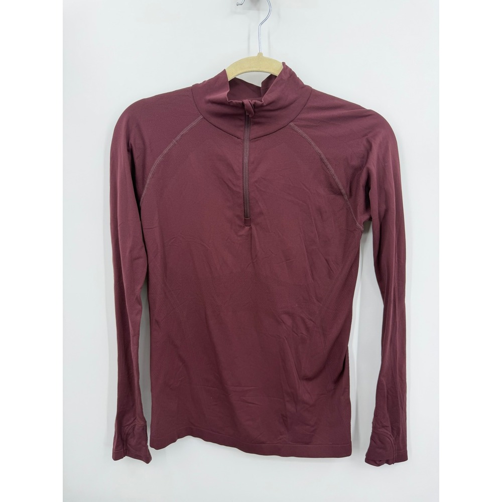 Athleta Momentum Half Zip Pullover sz M Burgundy Seamless Thumbhole Top 981529